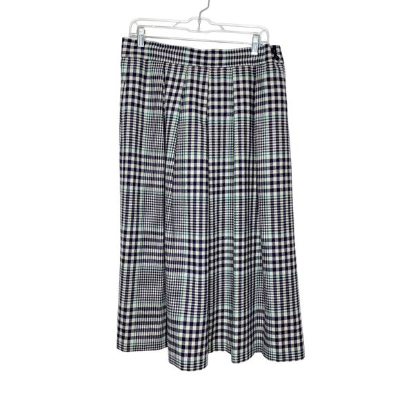 EVAN PICONE Vintage Plaid Flannel Pleated Midi Skirt A-Line Navy White Size 16 - Picture 1 of 8